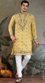 Amazing Yellow Color Viscose Fabric Mens Kurta