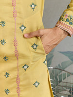 Amazing Yellow Color Viscose Fabric Mens Kurta