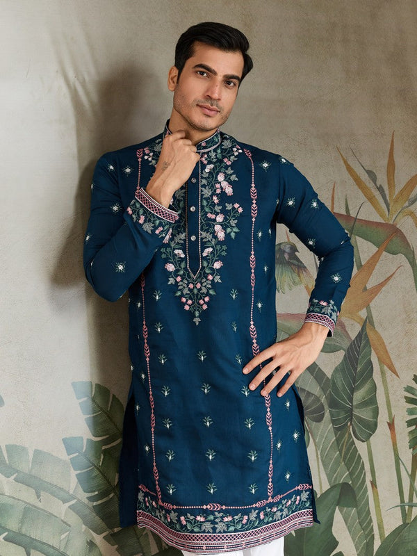 Amazing Teal Color Viscose Fabric Mens Kurta