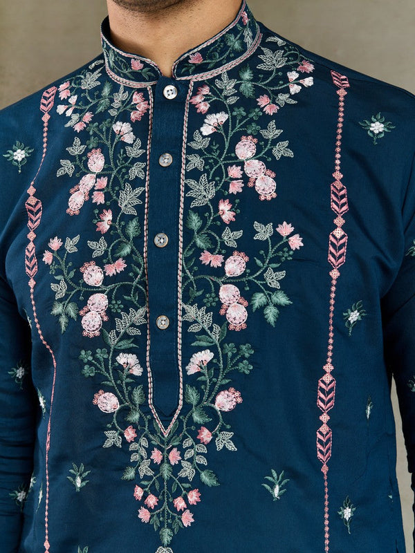 Amazing Teal Color Viscose Fabric Mens Kurta