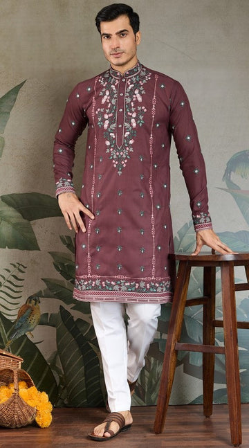 Amazing Brown Color Viscose Fabric Mens Kurta