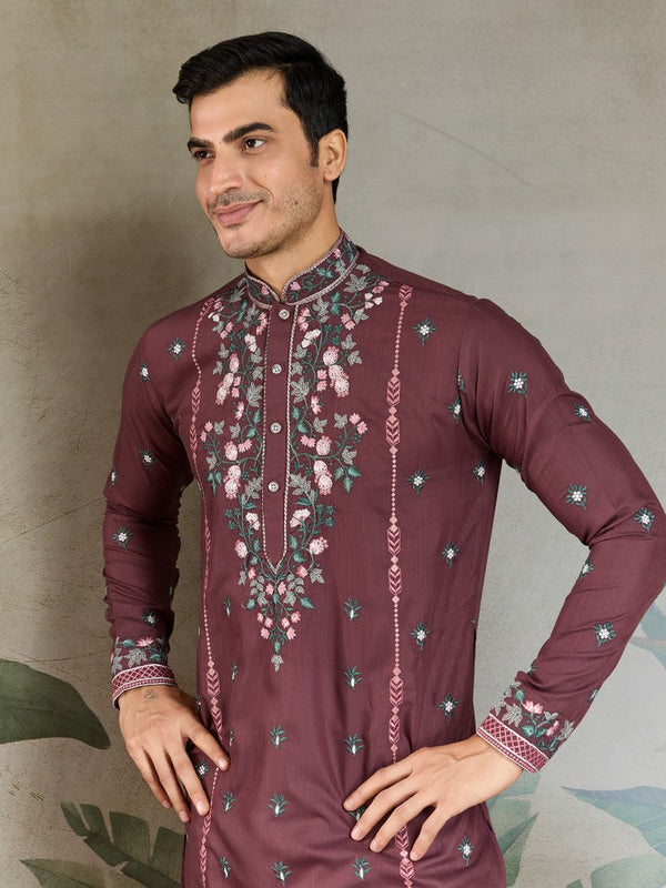 Amazing Brown Color Viscose Fabric Mens Kurta
