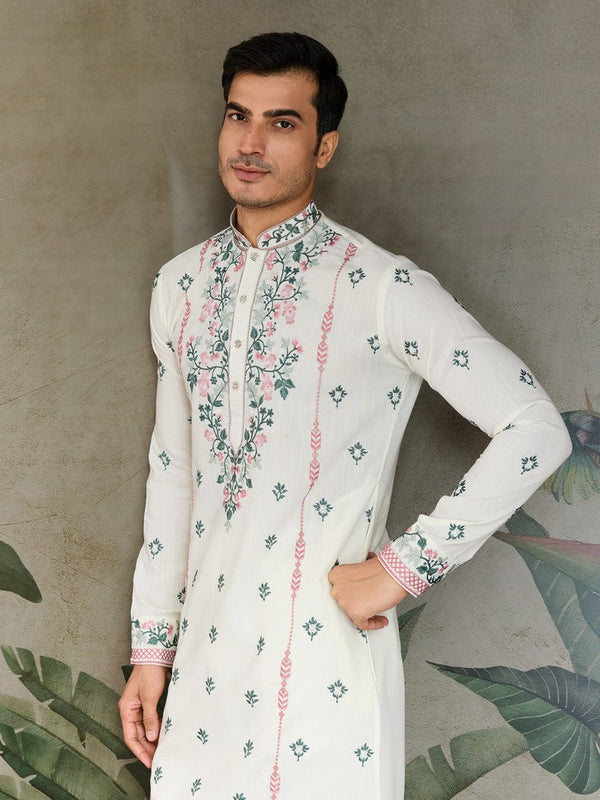 Amazing White Color Viscose Fabric Mens Kurta