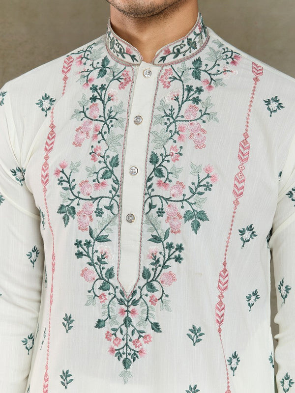 Amazing White Color Viscose Fabric Mens Kurta