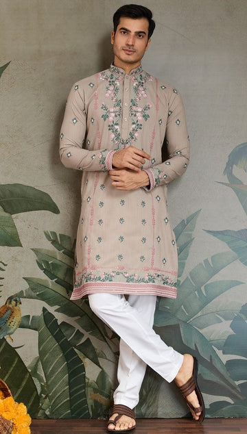 Amazing Beige Color Viscose Fabric Mens Kurta
