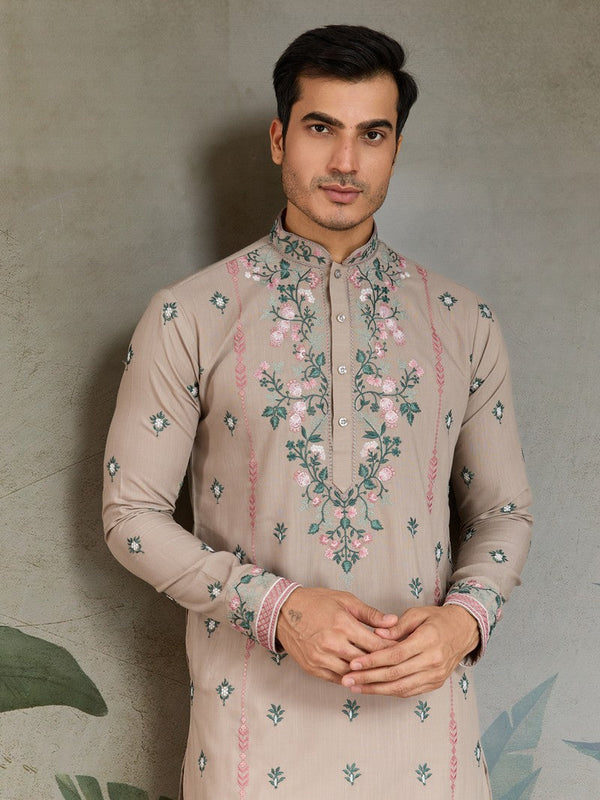 Amazing Beige Color Viscose Fabric Mens Kurta