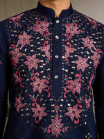 Amazing Navy Blue Color Viscose Fabric Mens Kurta