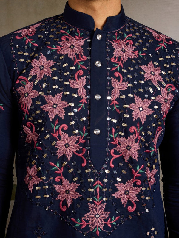 Amazing Navy Blue Color Viscose Fabric Mens Kurta