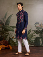 Amazing Navy Blue Color Viscose Fabric Mens Kurta