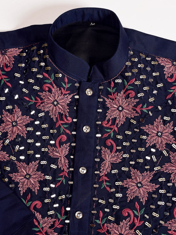 Amazing Navy Blue Color Viscose Fabric Mens Kurta
