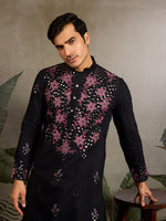 Amazing Black Color Viscose Fabric Mens Kurta