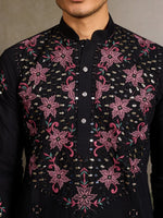 Amazing Black Color Viscose Fabric Mens Kurta