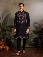 Amazing Black Color Viscose Fabric Mens Kurta