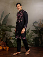 Amazing Black Color Viscose Fabric Mens Kurta