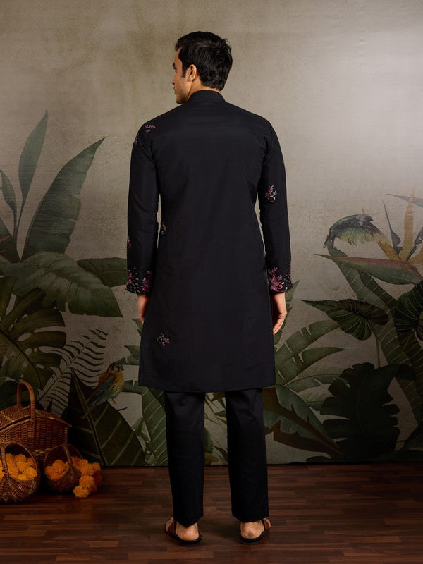 Amazing Black Color Viscose Fabric Mens Kurta
