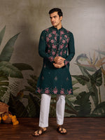 Amazing Green Color Viscose Fabric Mens Kurta