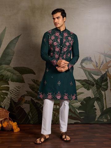 Amazing Green Color Viscose Fabric Mens Kurta