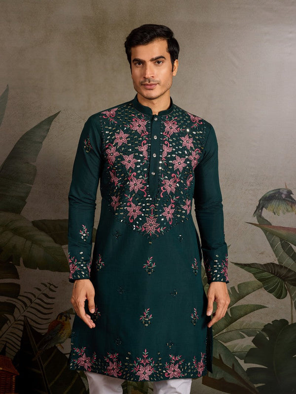 Amazing Green Color Viscose Fabric Mens Kurta
