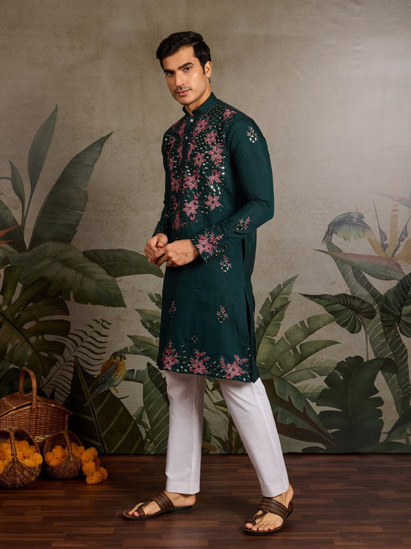 Amazing Green Color Viscose Fabric Mens Kurta
