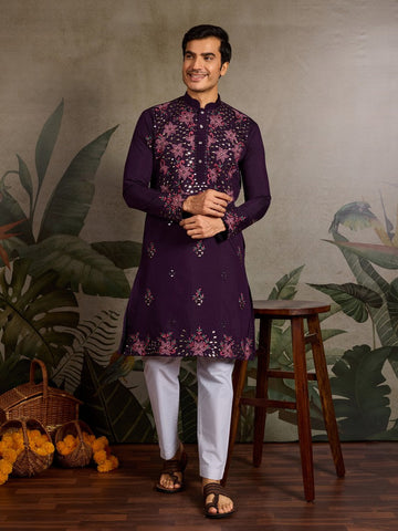 Amazing Voilet Color Viscose Fabric Mens Kurta