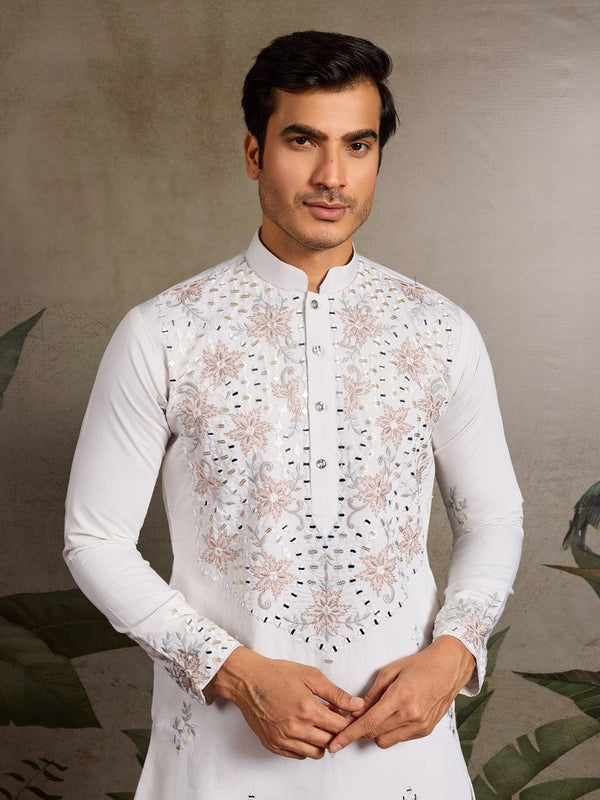 Amazing White Color Viscose Fabric Mens Kurta