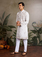 Amazing White Color Viscose Fabric Mens Kurta