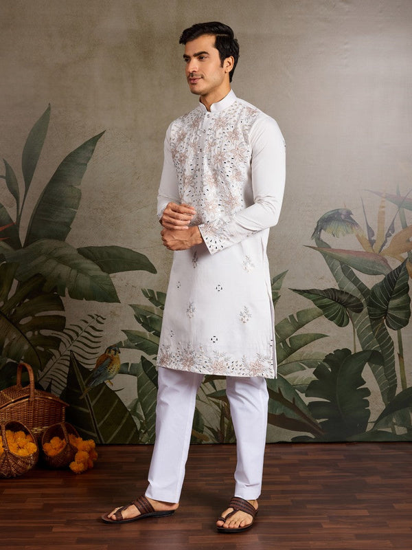 Amazing White Color Viscose Fabric Mens Kurta