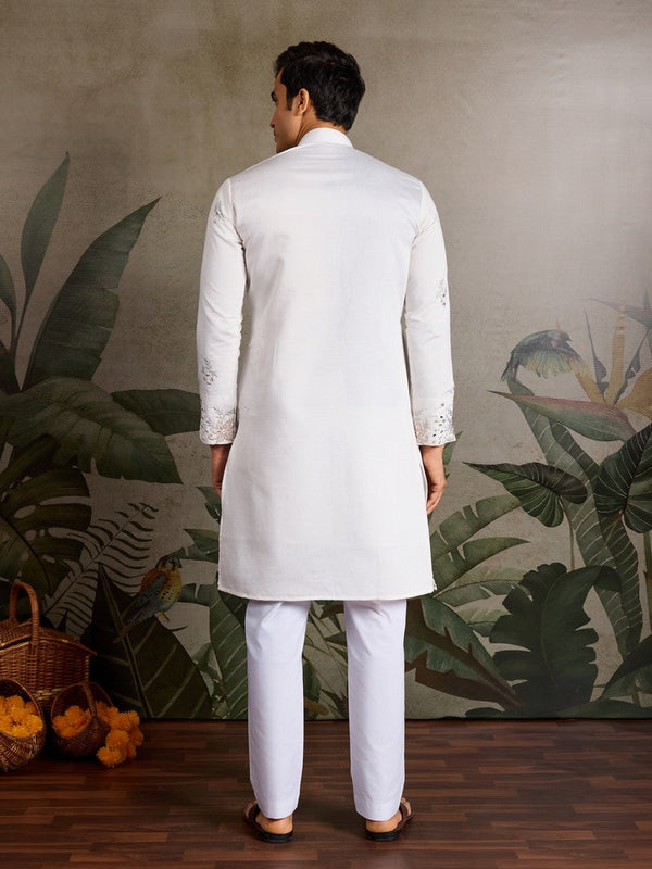 Amazing White Color Viscose Fabric Mens Kurta