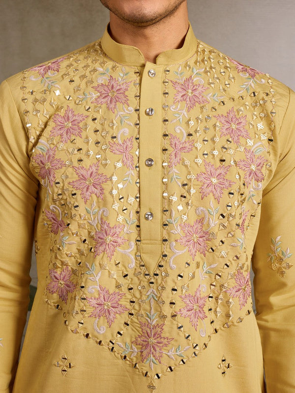 Amazing Yellow Color Viscose Fabric Mens Kurta