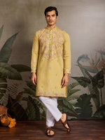 Amazing Yellow Color Viscose Fabric Mens Kurta