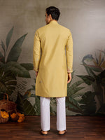 Amazing Yellow Color Viscose Fabric Mens Kurta