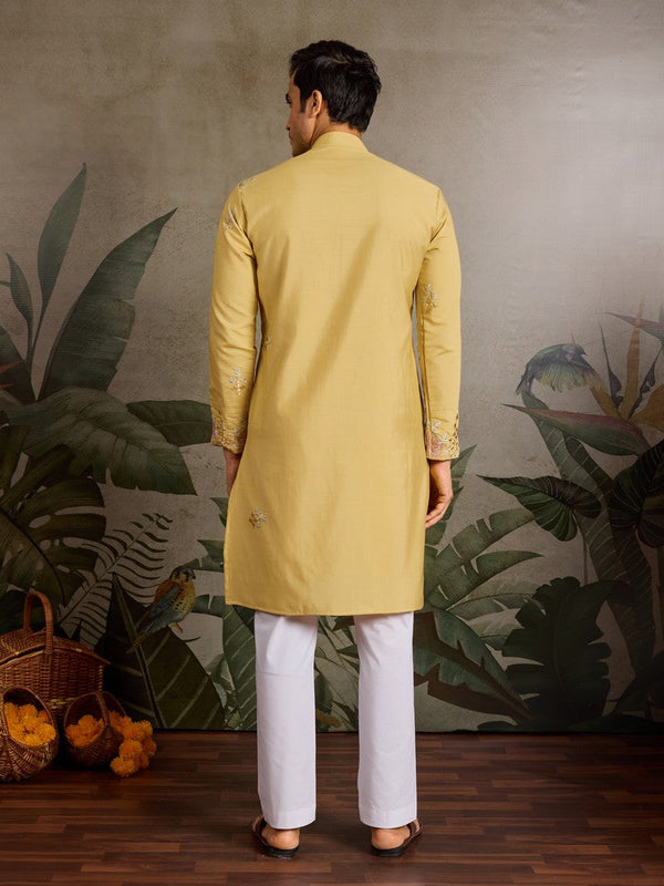 Amazing Yellow Color Viscose Fabric Mens Kurta