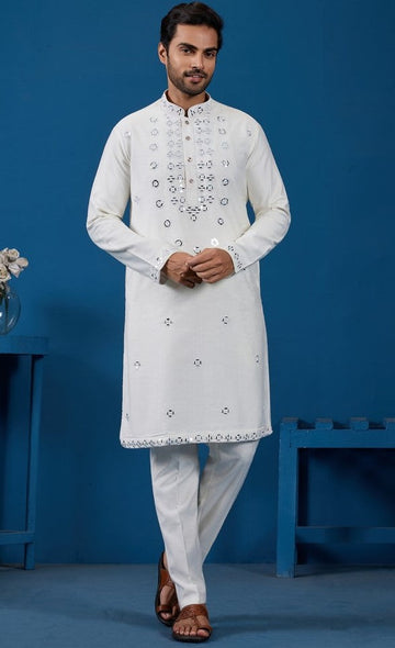 Amazing White Color Viscose Fabric Kurta Pajama