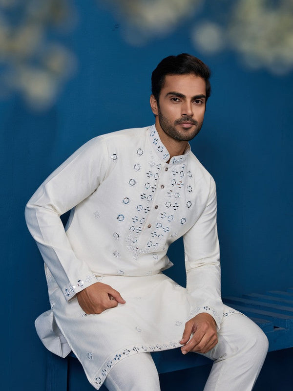 Amazing White Color Viscose Fabric Kurta Pajama