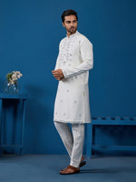 Amazing White Color Viscose Fabric Kurta Pajama