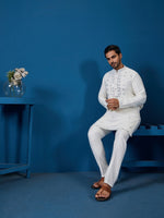 Amazing White Color Viscose Fabric Kurta Pajama