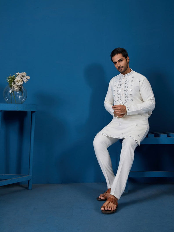 Amazing White Color Viscose Fabric Kurta Pajama