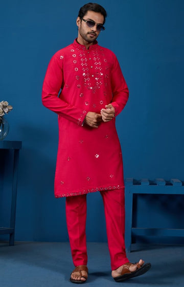 Amazing Pink Color Viscose Fabric Kurta Pajama