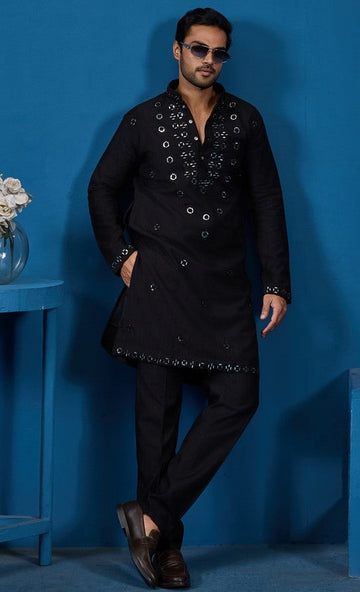 Amazing Black Color Viscose Fabric Kurta Pajama