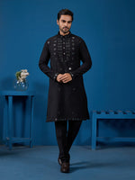 Amazing Black Color Viscose Fabric Kurta Pajama