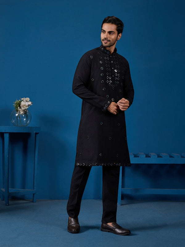 Amazing Black Color Viscose Fabric Kurta Pajama