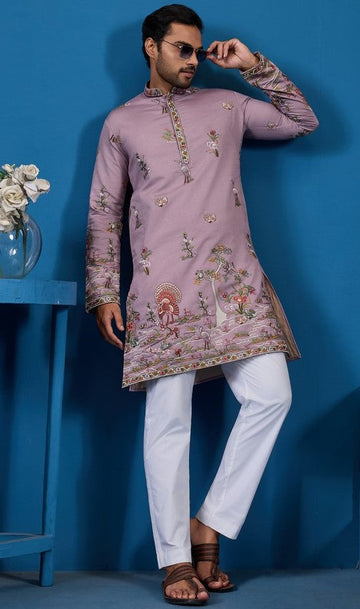Grand Pink Color Viscose Fabric Mens Kurta