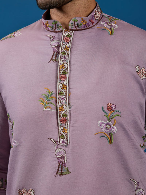 Grand Pink Color Viscose Fabric Mens Kurta