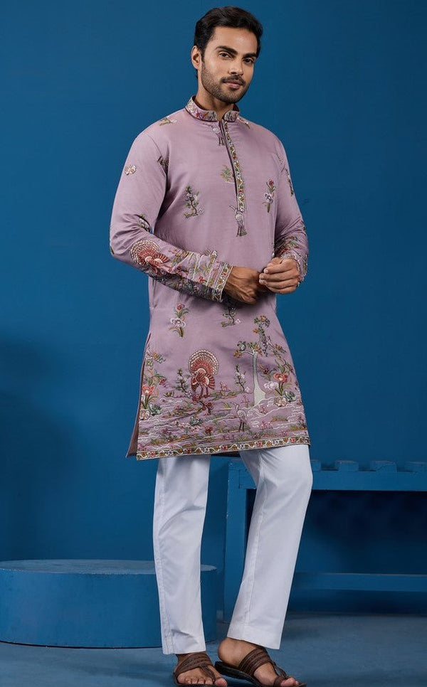 Grand Pink Color Viscose Fabric Mens Kurta