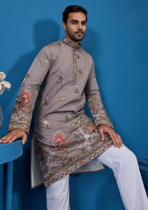 Grand Grey Color Viscose Fabric Mens Kurta