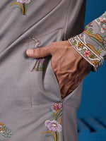 Grand Grey Color Viscose Fabric Mens Kurta