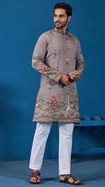 Grand Grey Color Viscose Fabric Mens Kurta