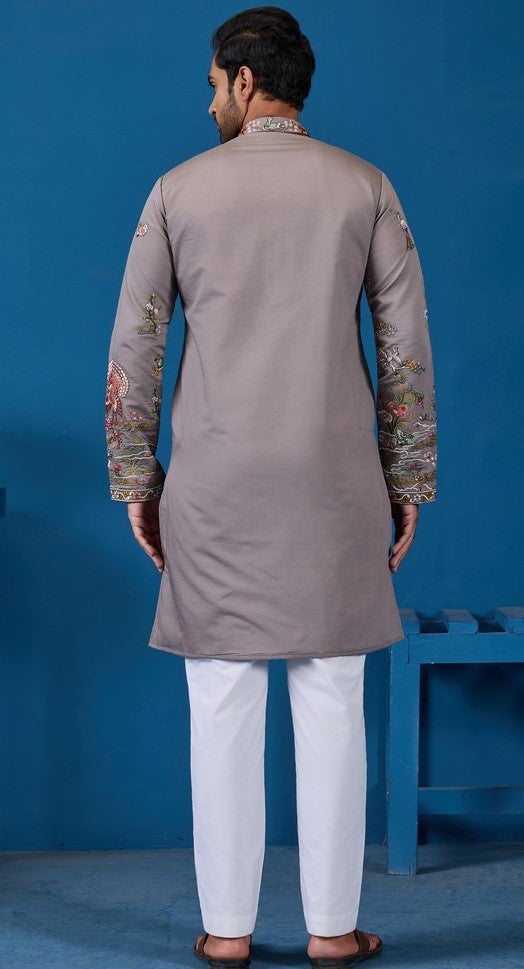 Grand Grey Color Viscose Fabric Mens Kurta