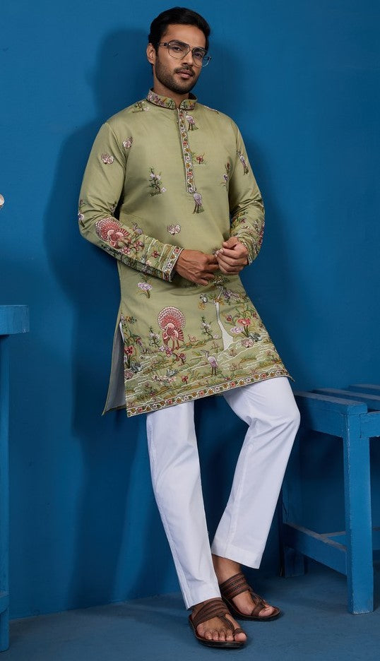Grand Green Color Viscose Fabric Mens Kurta