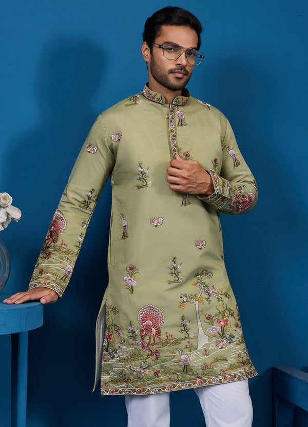 Grand Green Color Viscose Fabric Mens Kurta